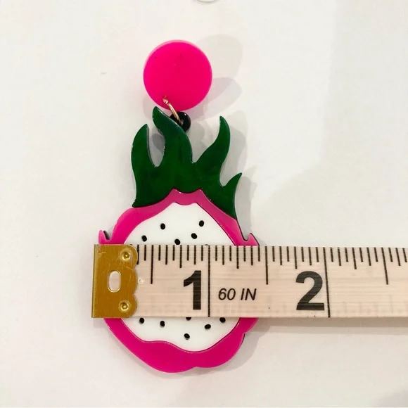 Fruit earrings hot pink Dragonfruit large acrylic dangles summer fruity jewelry - Picture 6 of 6